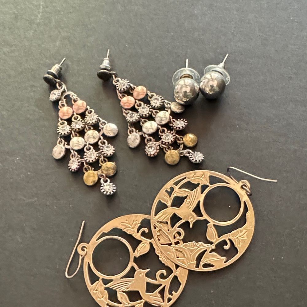 Mixed Metal Dangle & Hoop Earrings Set - Multicolor